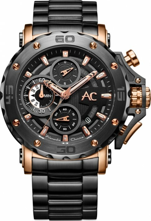 萬年鐘錶 - Alexandre Christie  9205MC系列  粗獷細膩三眼計時男錶 9205MCBBRBA  錶徑47MM