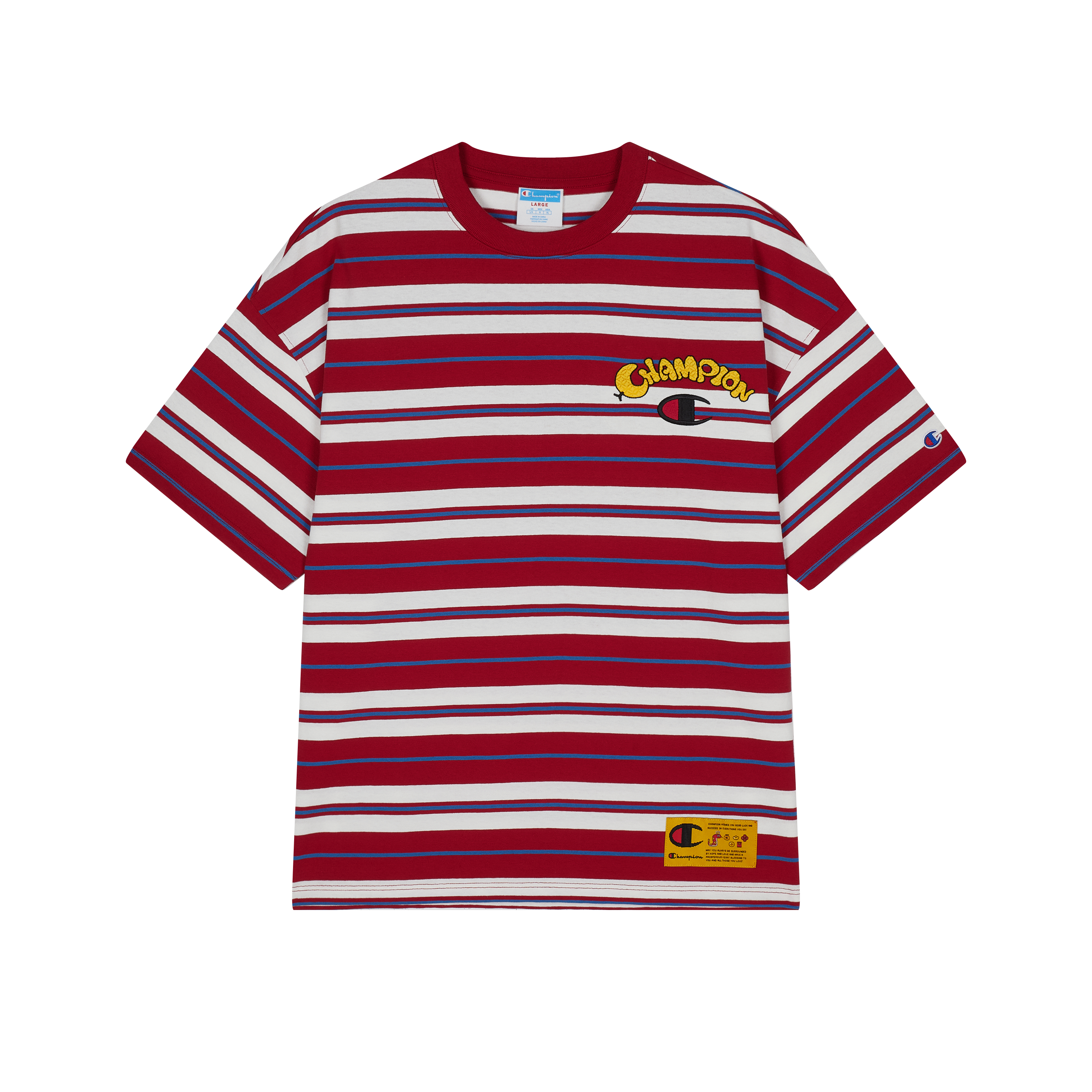 男女款-CNY限定 貪吃蛇系列條紋短袖上衣-紅色（深紅/白色）