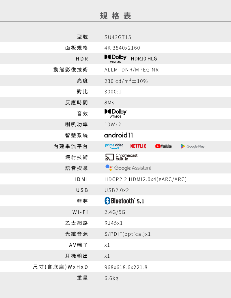 【SANSUI山水】43型4K HDR Google認證雙杜比智慧聯網液晶顯示器