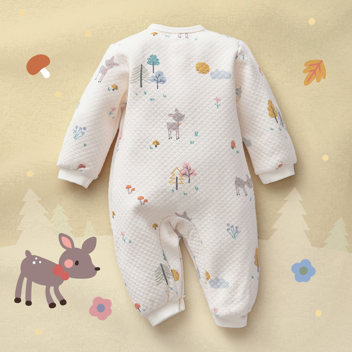 OMYMONSTER 小鹿森林長袖夾棉連身衣