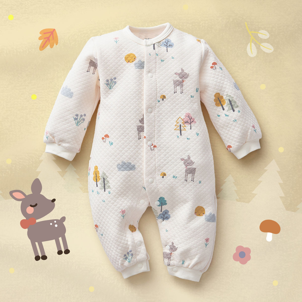 OMYMONSTER 小鹿森林長袖夾棉連身衣