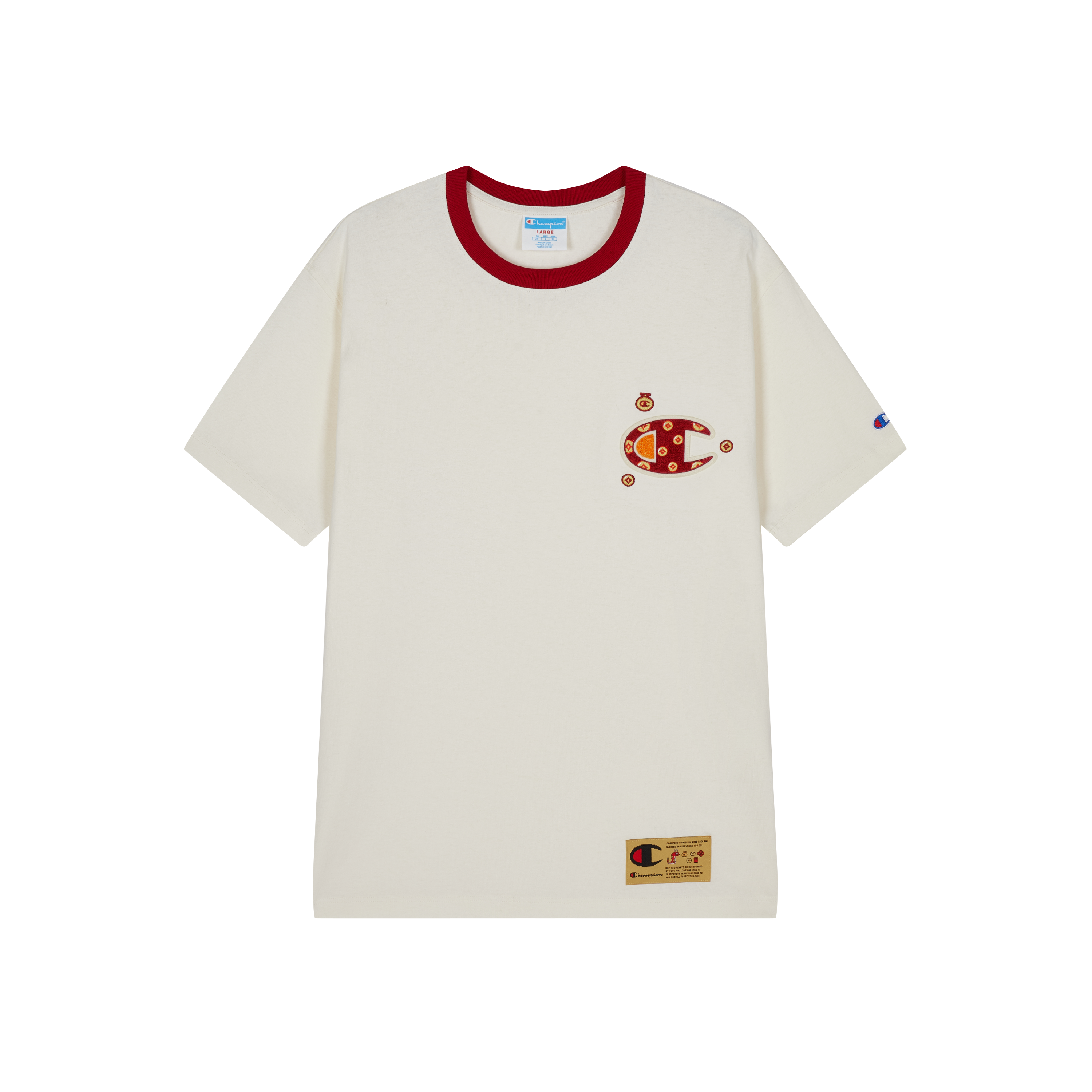 男女款-CNY限定貪吃蛇系列刺繡短袖上衣-白色（T057HS25-045）