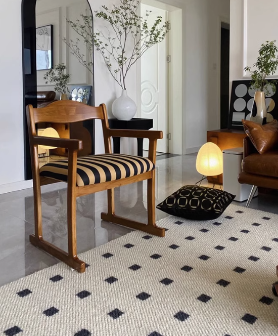 復古實木條紋單人餐椅