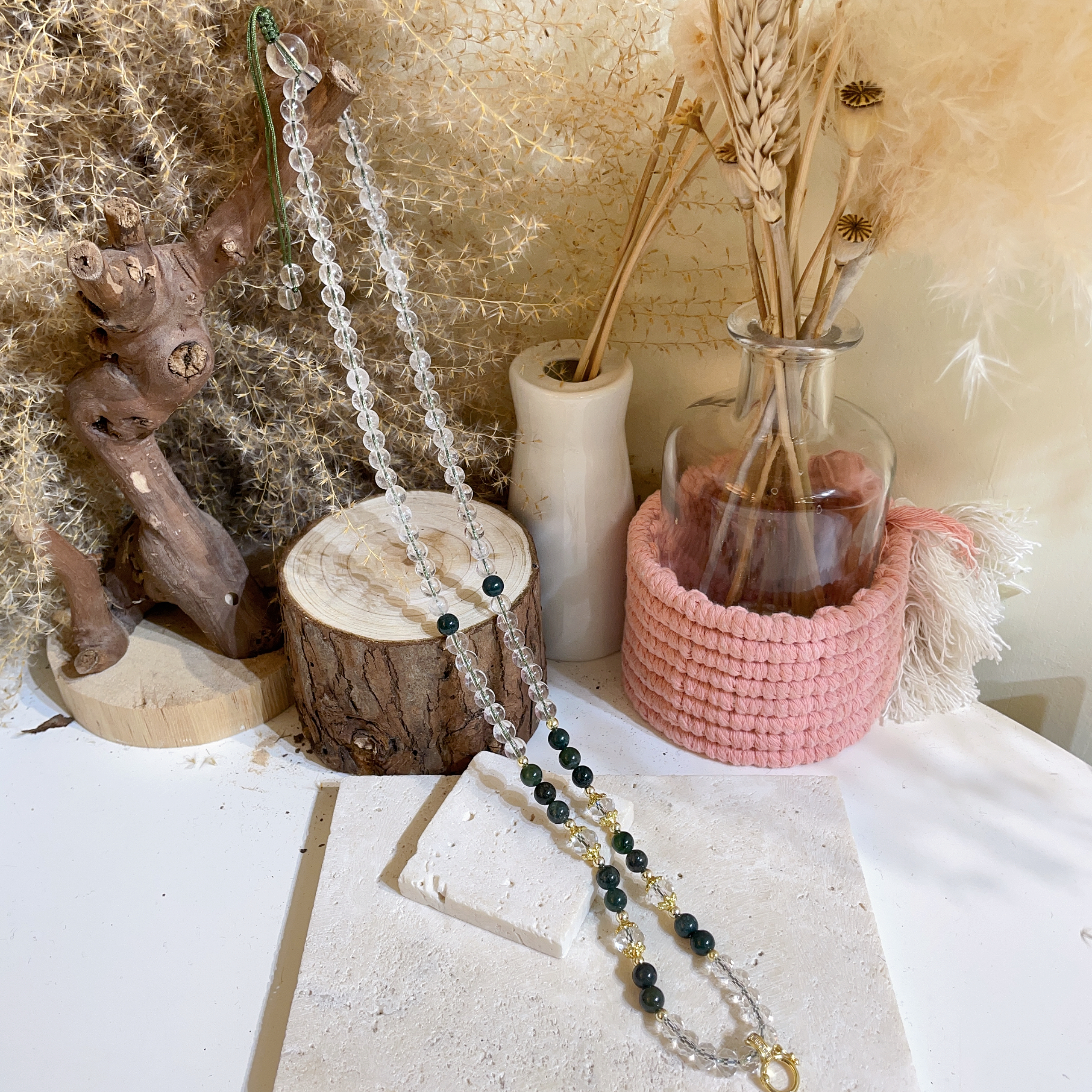 水草瑪瑙拼白水晶萬用鏈