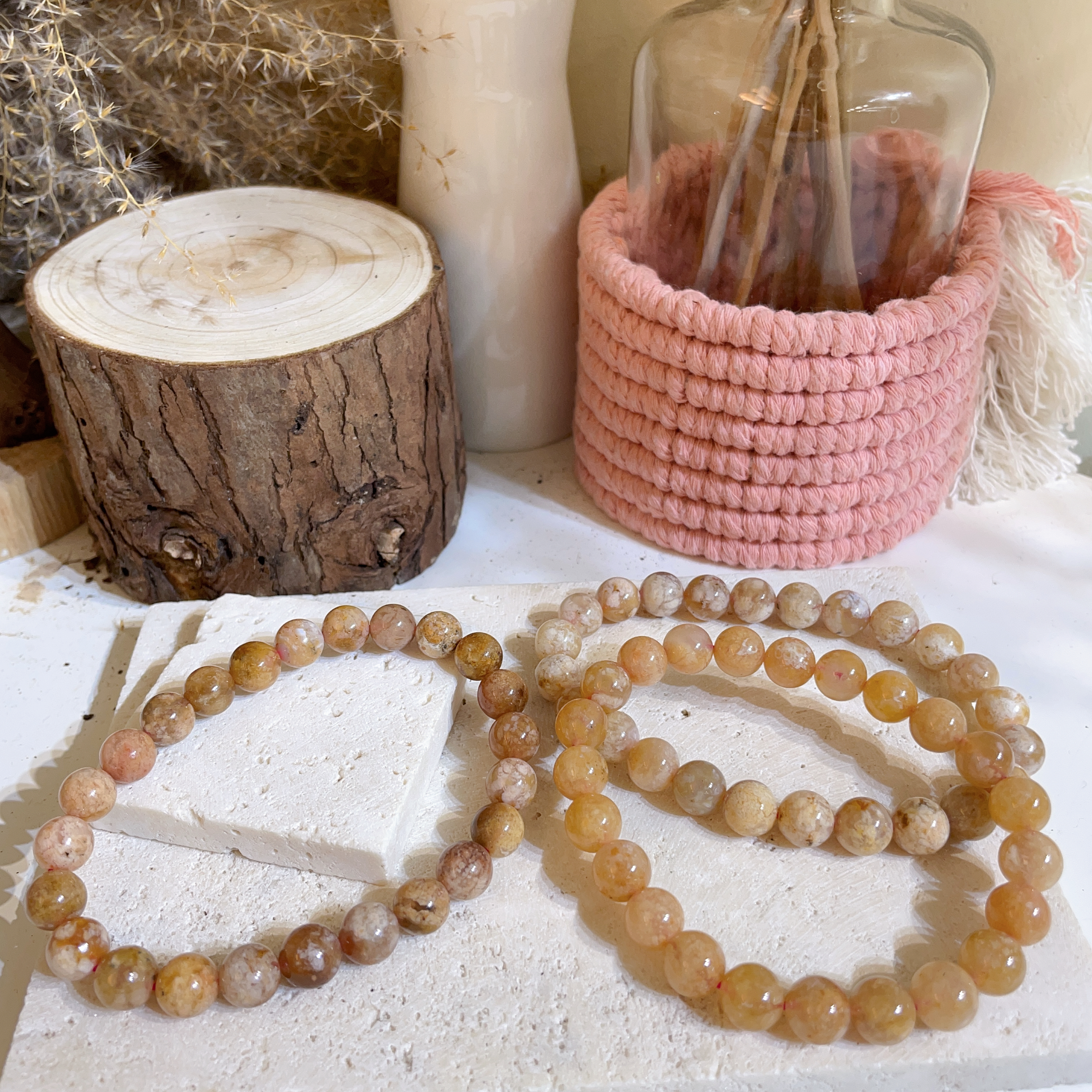 💛$120@2 爆米花櫻花瑪瑙手串 8mm