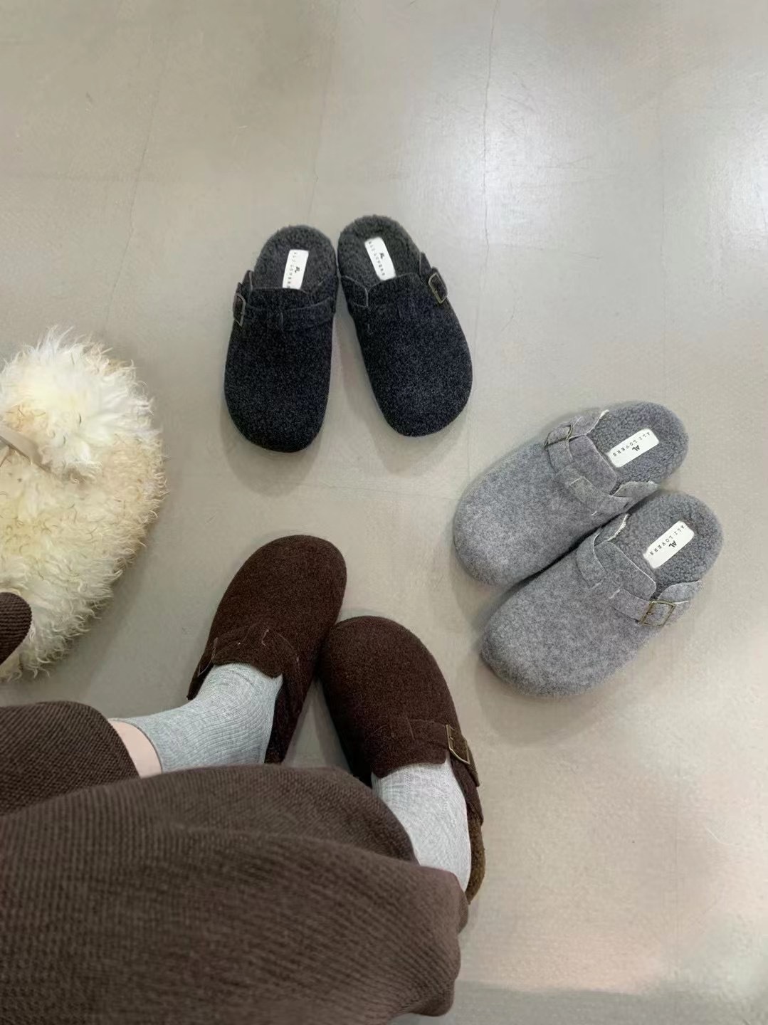 加絨毛呢勃肯半拖