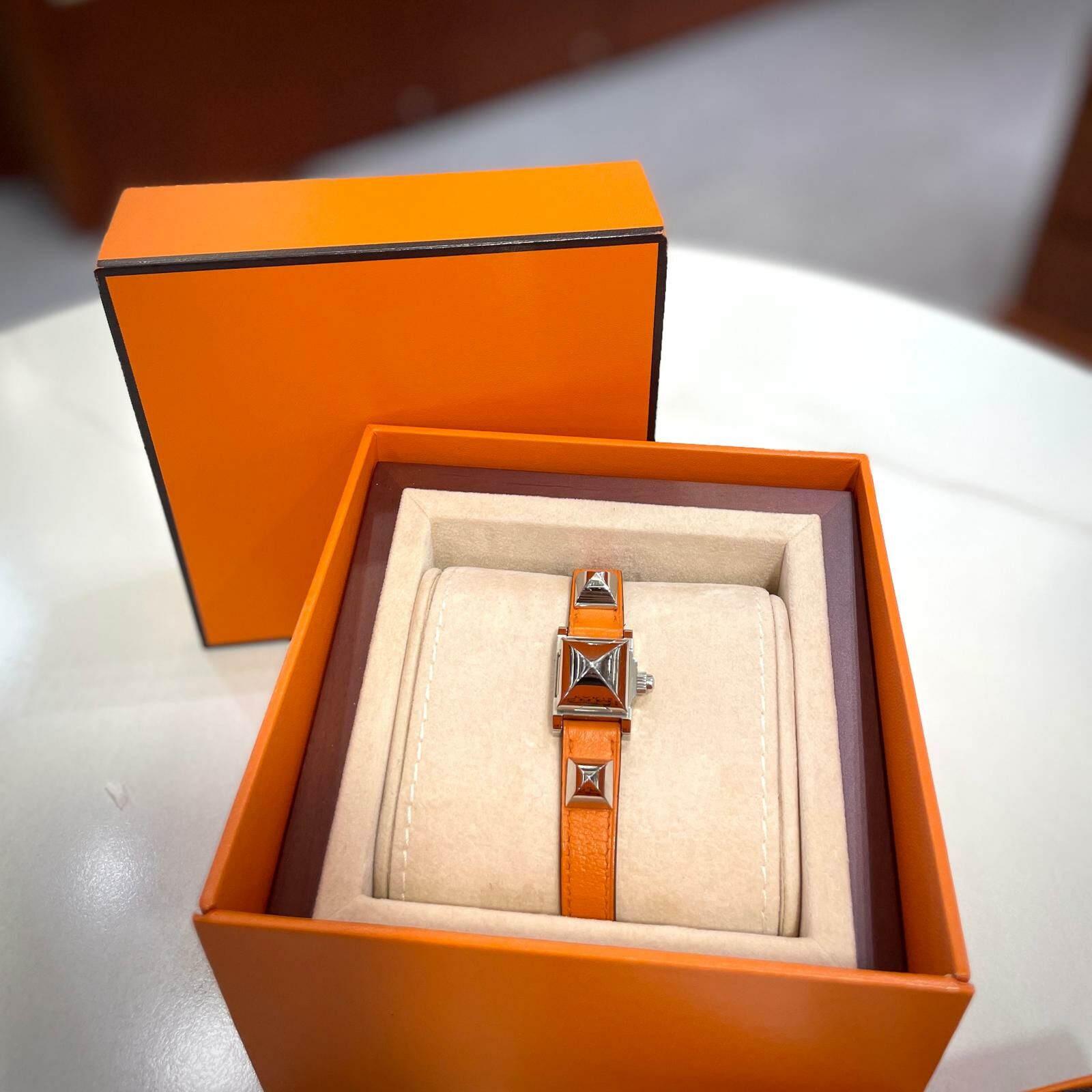 95%NEW二手HERMES 手錶/手環 橙色銀扣 MEDOR TPM SWIFT皮 #香榭站正品