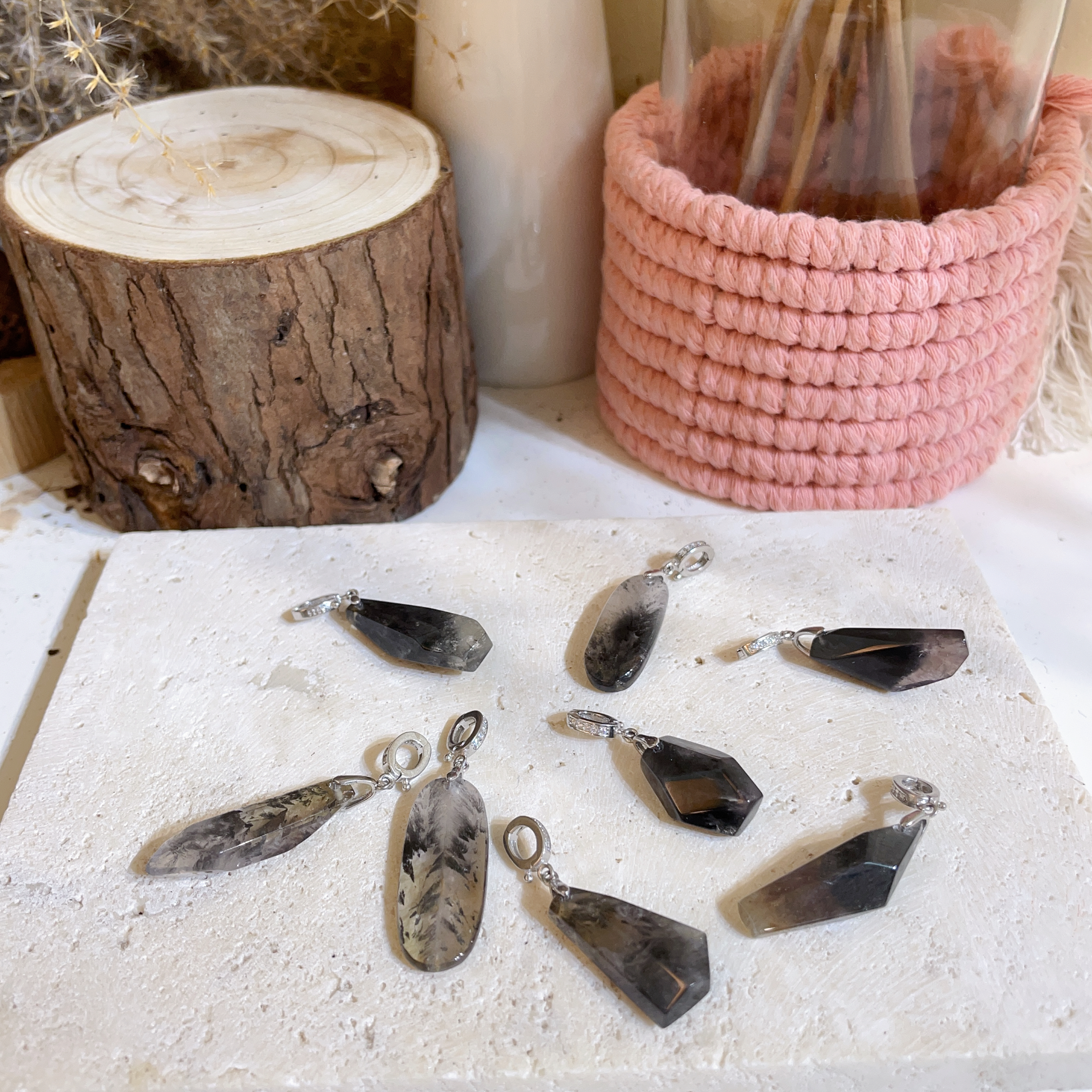 純銀黑紫極光隨形切割吊墜