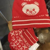 [S] MOSCHINO KIDS KNITTED HAT AND MITTENS SET,RED, MUX03TLHE18-50109 (SM878)
