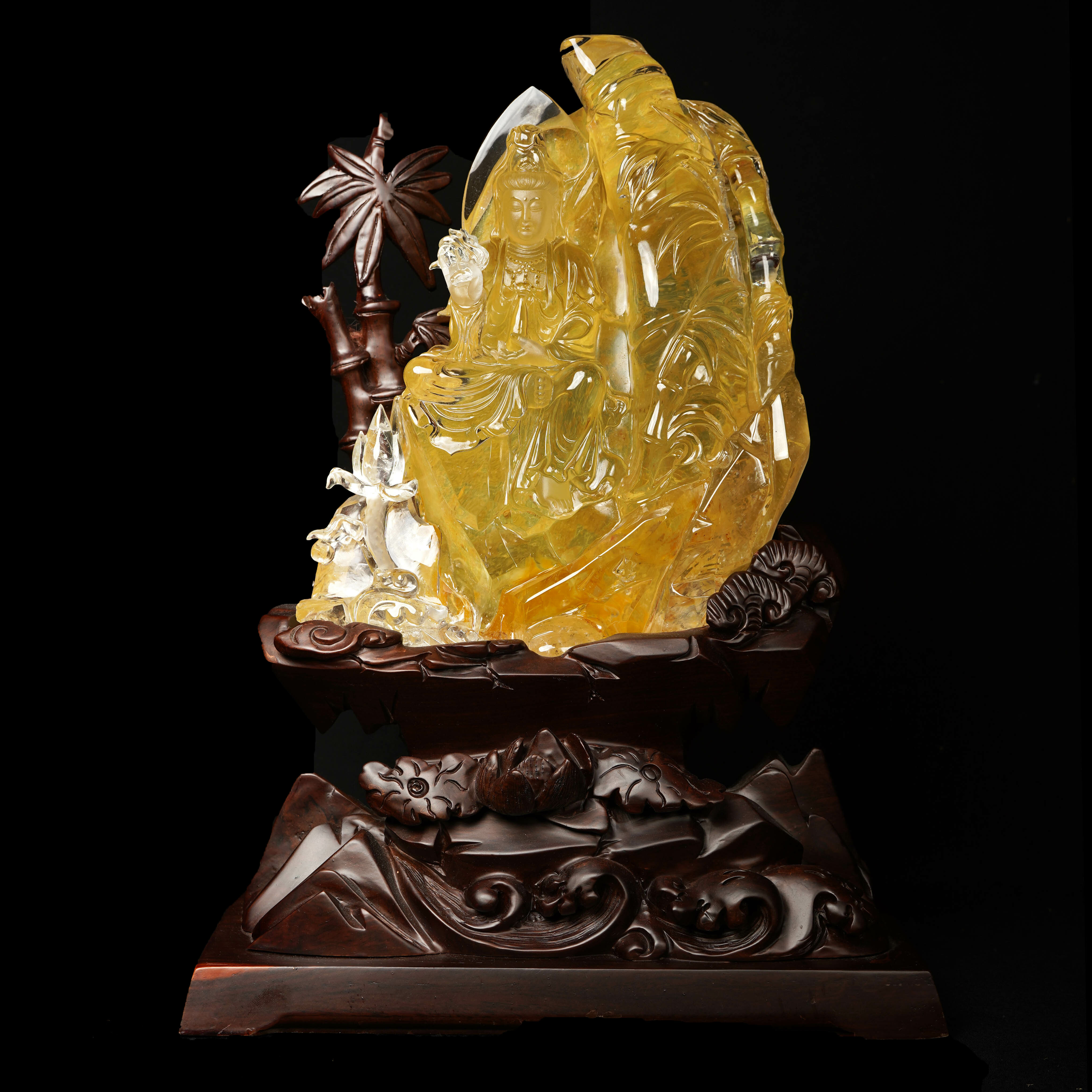 膠花水晶蒐藏級高淨體觀世音菩薩膠花水晶觀世音菩薩雕刻｜手工客製黑檀木座
