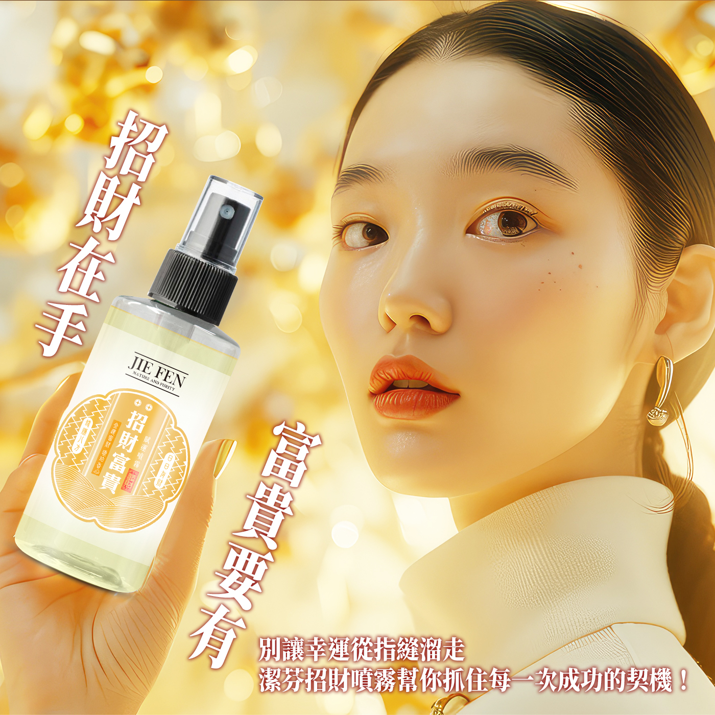 “招財,祈福,潔芬”