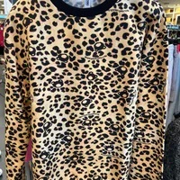 [S] MOSCHINO LEOPARD ALLOVER PRINT FLEECE LONG SLEEVE SHIRT,BLACK MULTI, 2121V172681161888 (SM880)