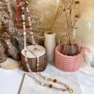 白水晶拼紅膠花萬用鏈