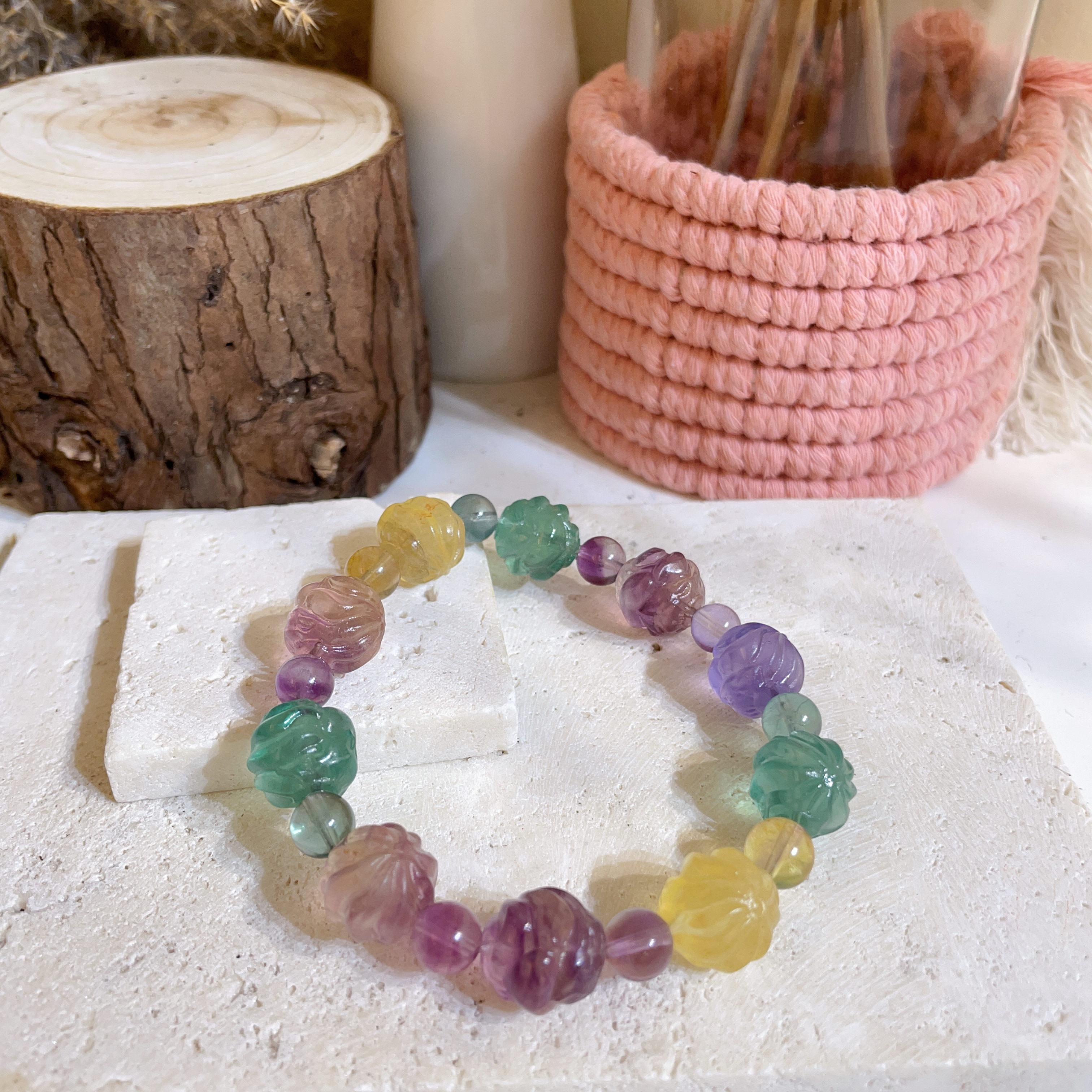 瑩石狐狸球雕刻手串 12mm