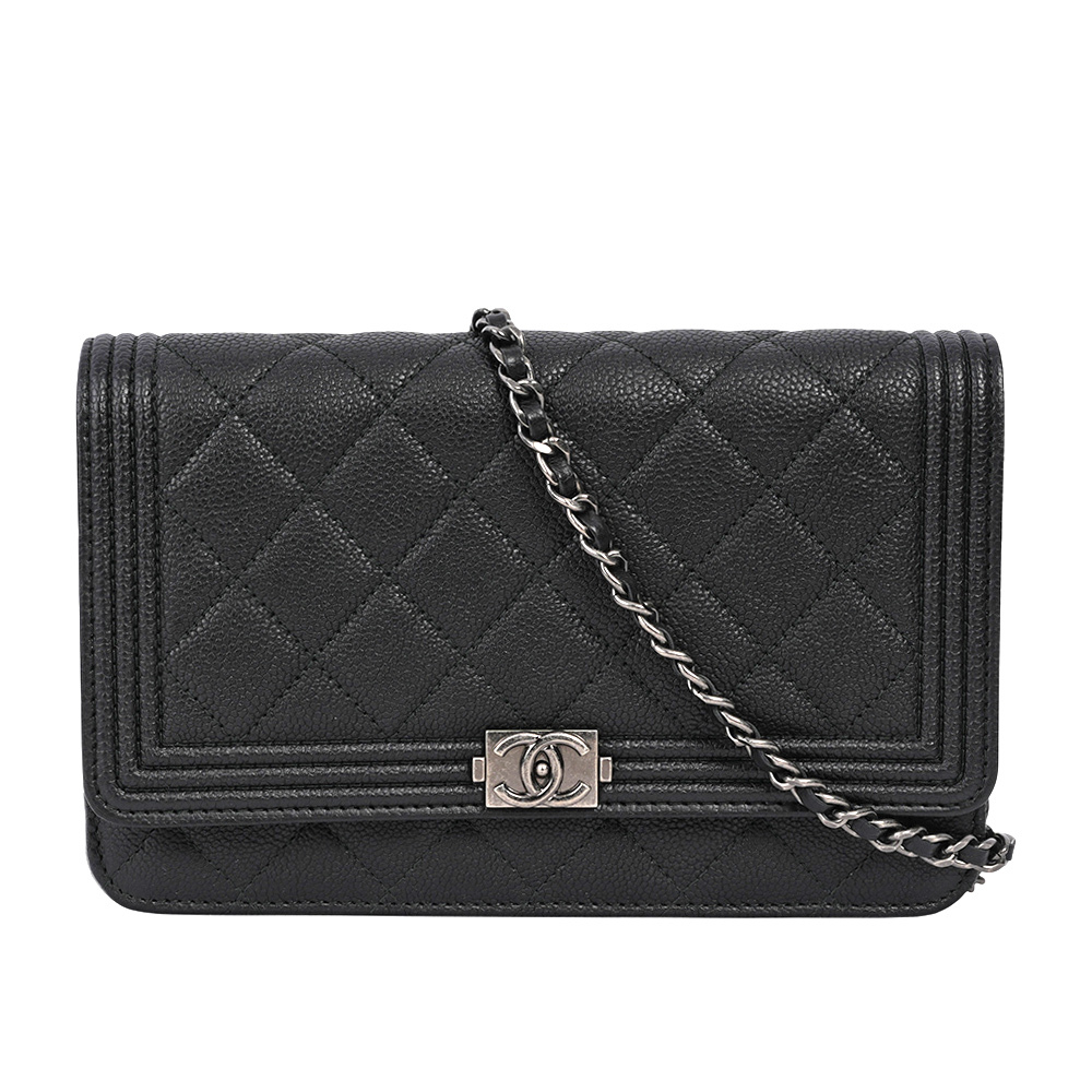 Boy Chanel 翻蓋荔枝皮革仿舊銀鍊WOC(黑色)A80287 Y07352 94305