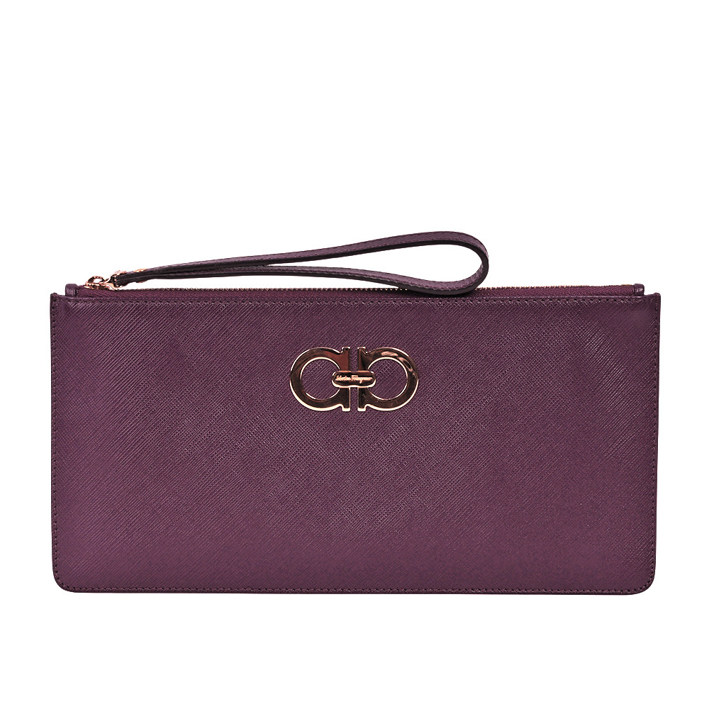 【Salvatore Ferragamo】 Gancini 防刮皮革拉鍊提把手拿包