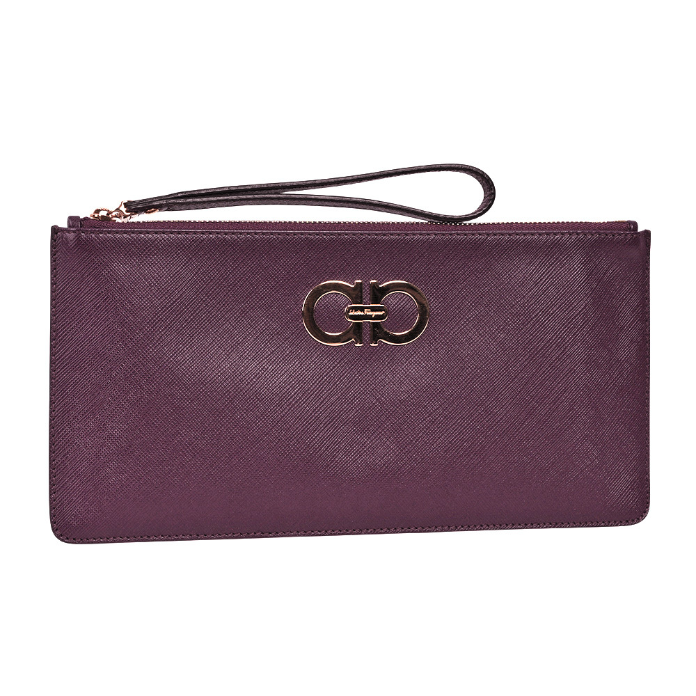 【Salvatore Ferragamo】 Gancini 防刮皮革拉鍊提把手拿包