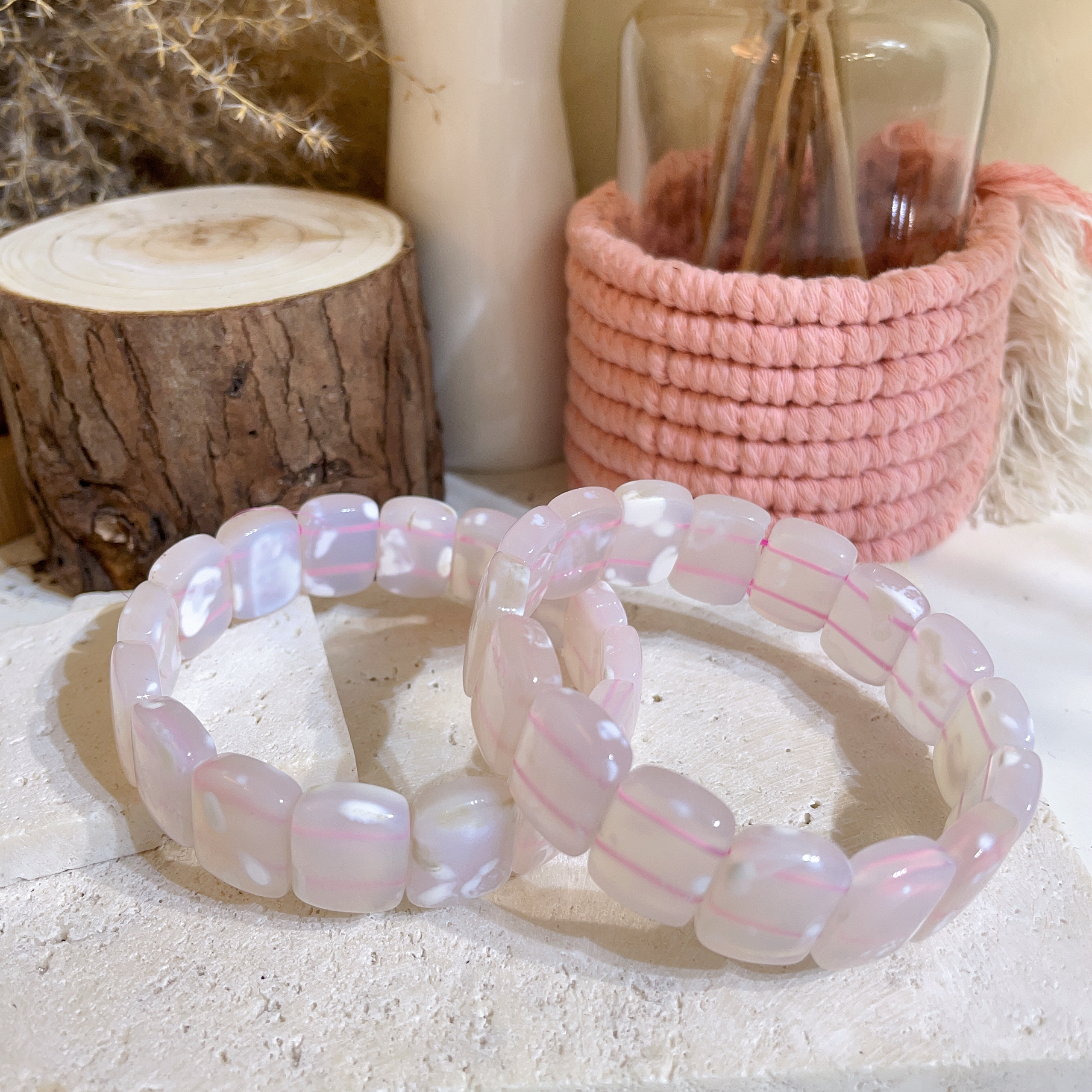 雪花粉玉髓手排 17+mm