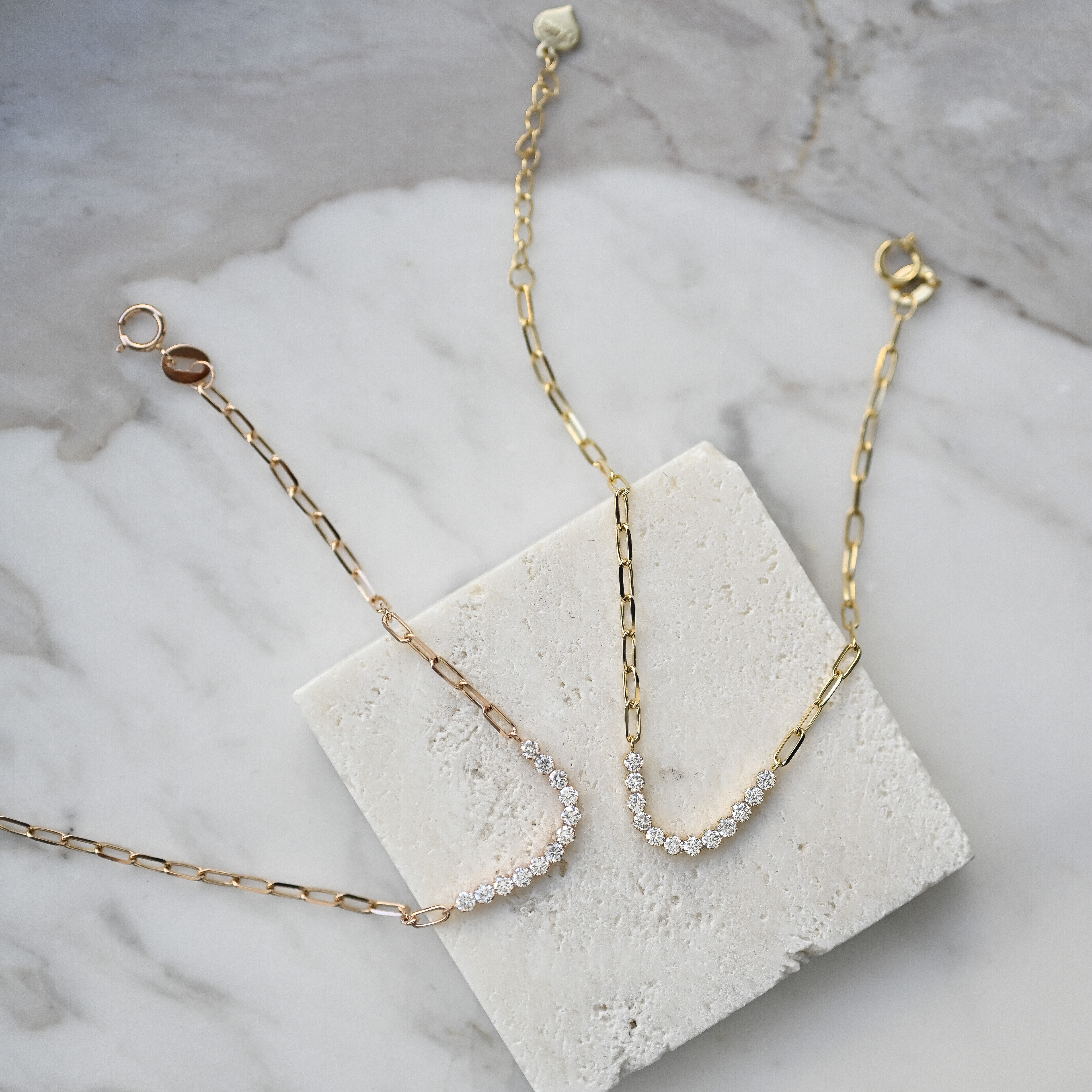 18K Mini Block Chain Diamond Bracelet