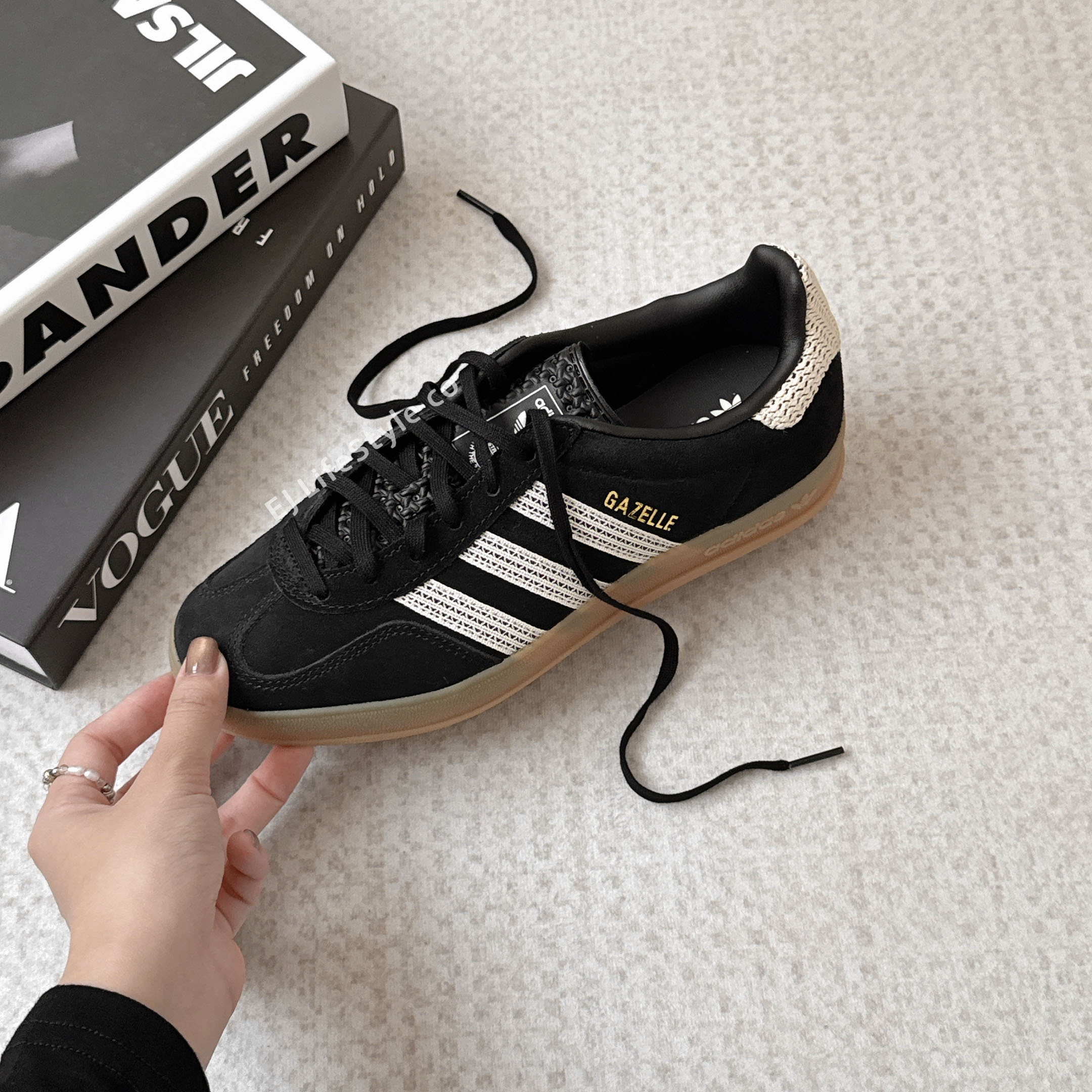 ADIDAS GAZELLE INDOOR 黑奶油 編織 米白 焦糖底 復古 女鞋 JI2755 / 調貨