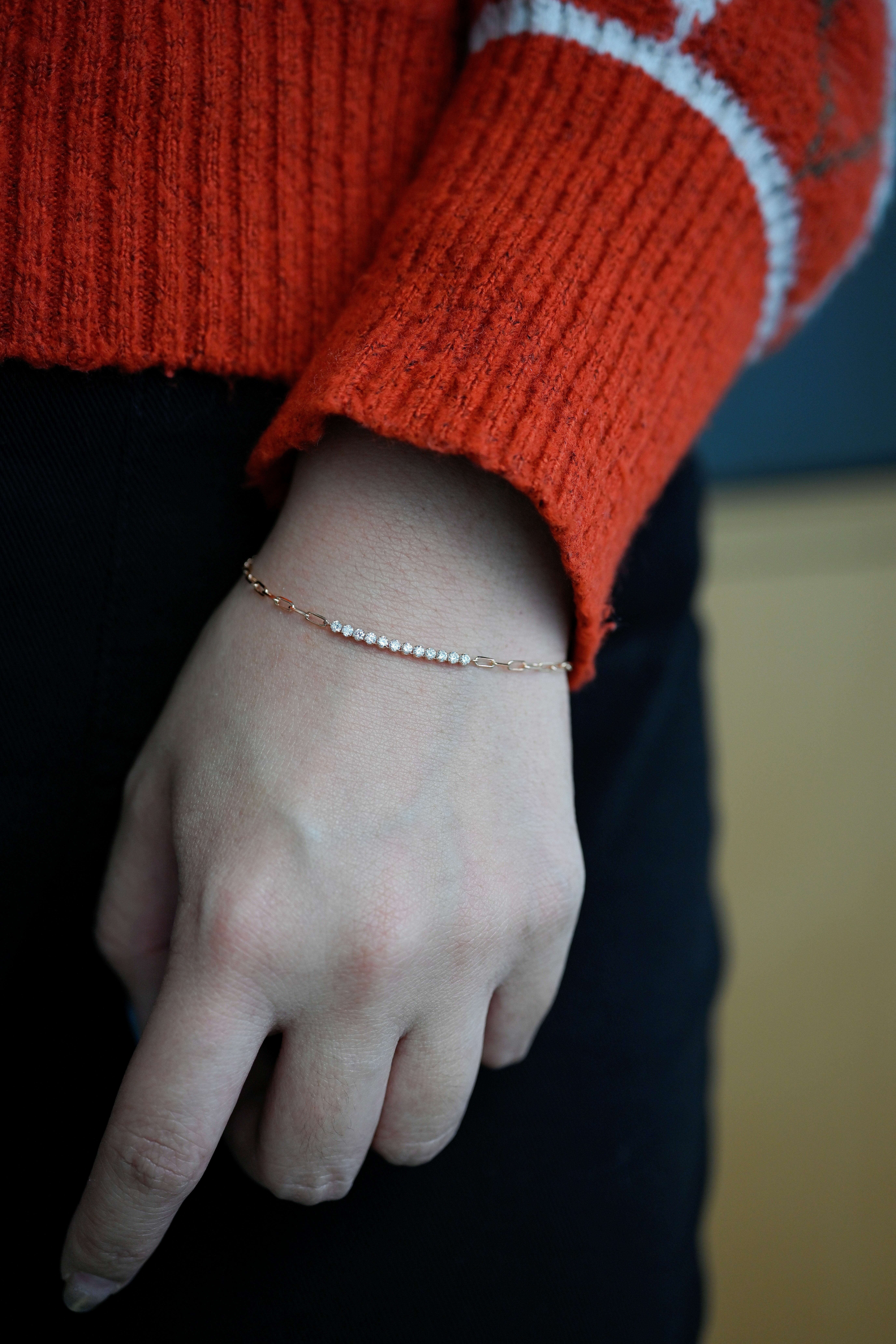 18K Mini Block Chain Diamond Bracelet