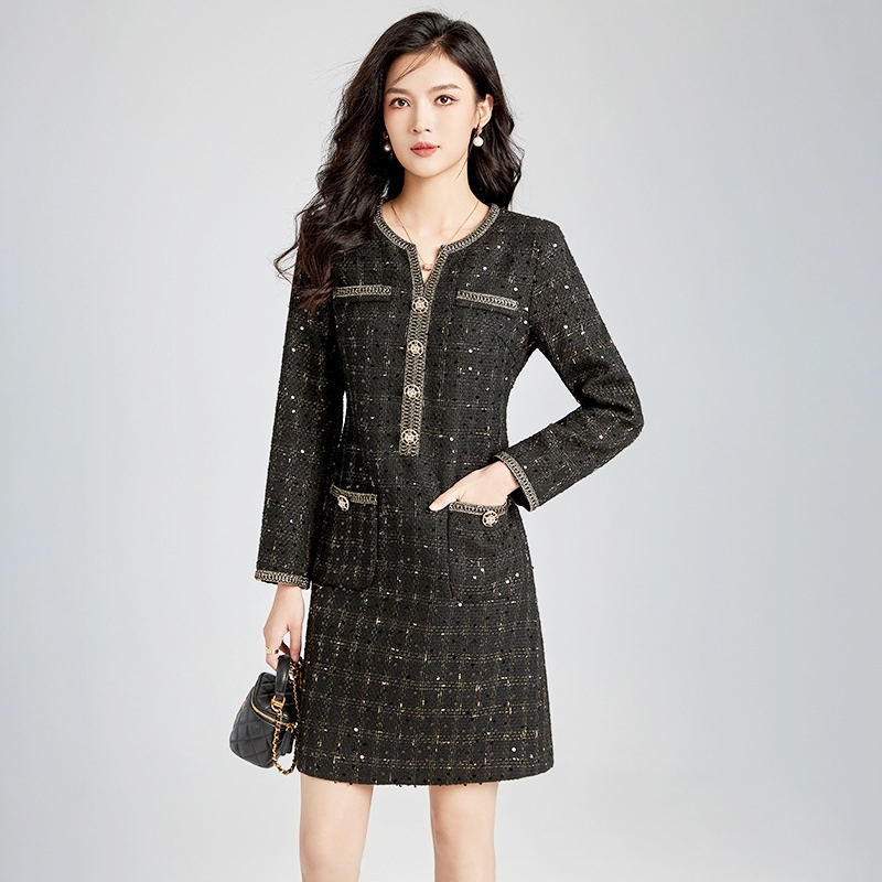 小香風金絲亮片洋裝 黑色