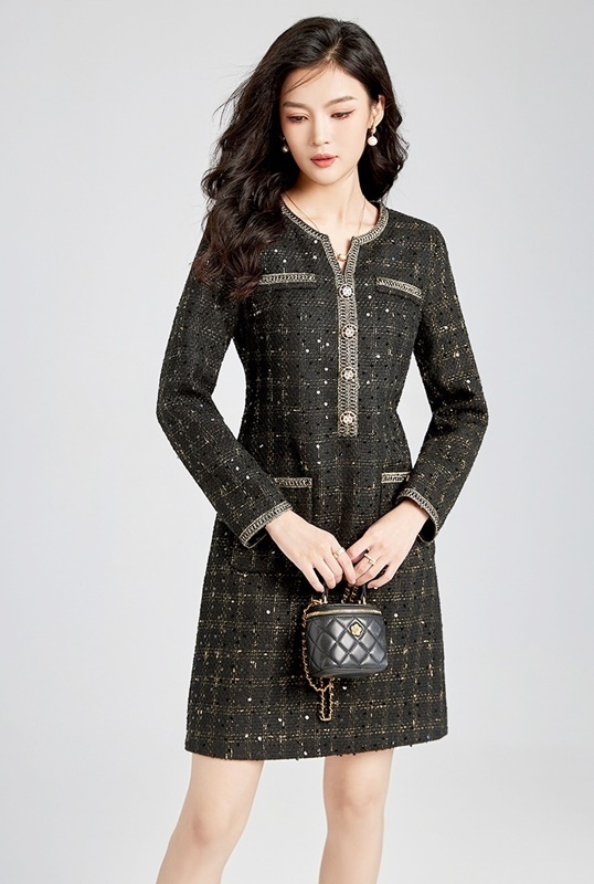 小香風金絲亮片洋裝 黑色