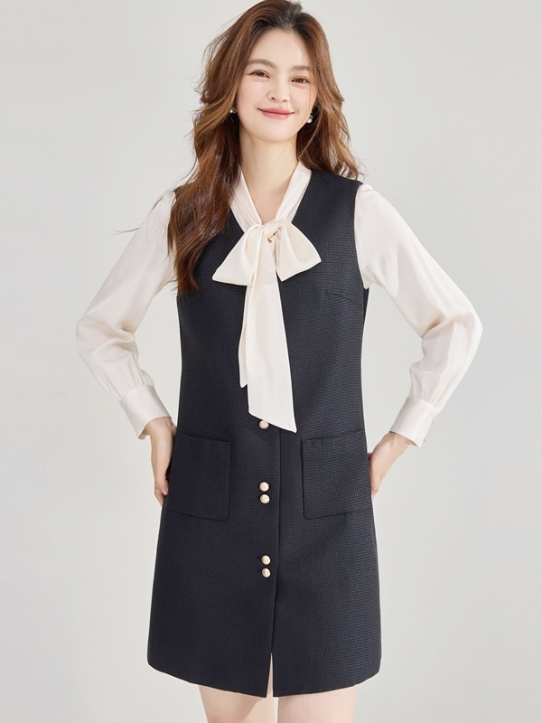 雙釦無袖背心裙洋裝 黑色