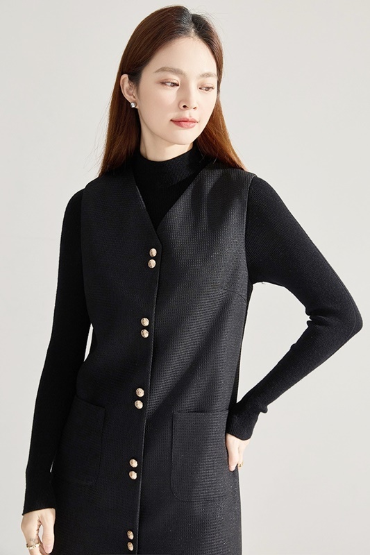 雙釦無袖背心裙洋裝 黑色