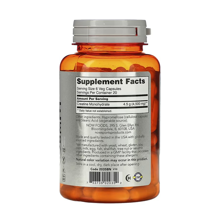 NOW Foods Sports Creatine Monohydrate, 4,500 mg, 120 Veg Capsules (750 mg per Capsule)