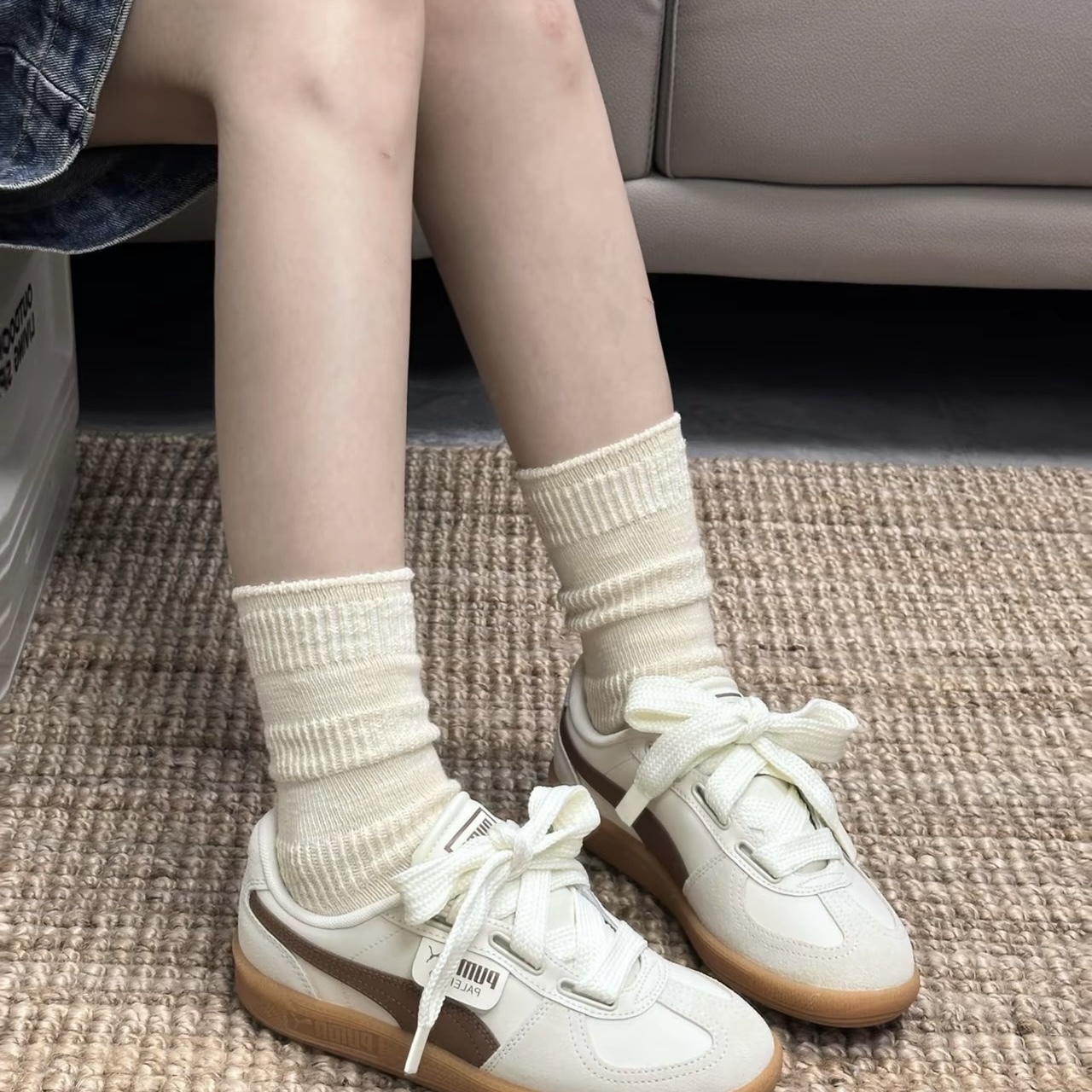 PUMA PALERMO WIDE LACE SD 焦糖拿鐵 奶油白 米白 咖啡色 402109-03