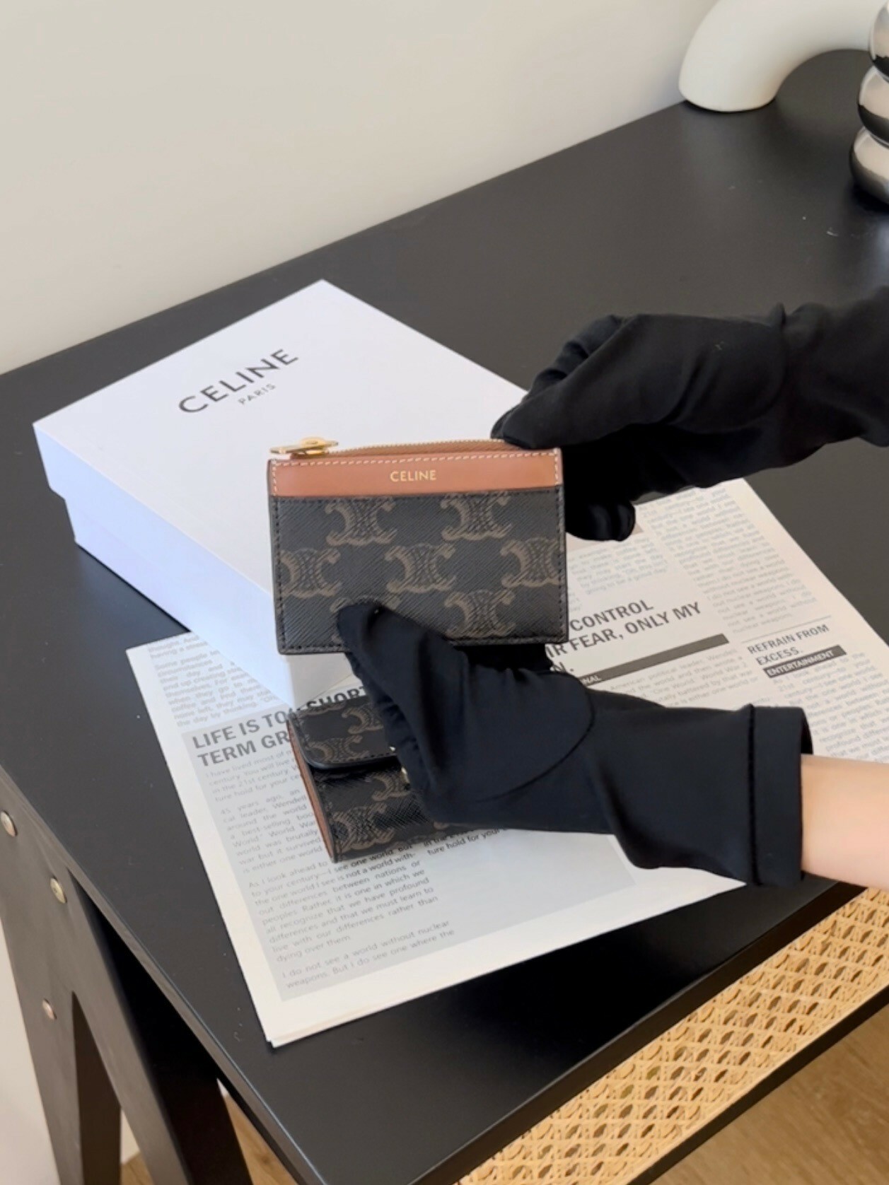 CELINE｜凱旋門二合一短夾 深老花