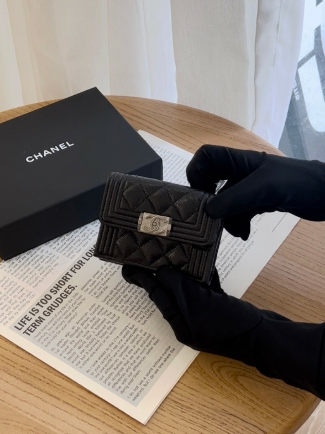 CHANEL｜BOY 迷你三折短夾 黑銀