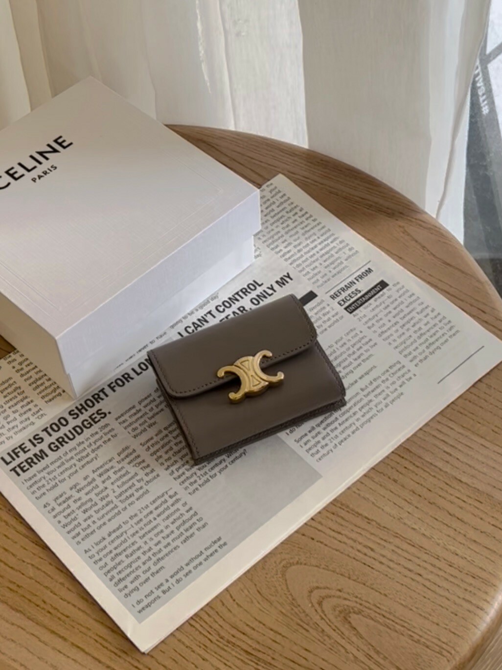 CELINE｜凱旋門二合一短夾 大象灰