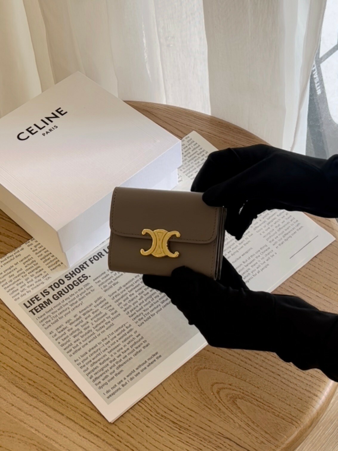 CELINE｜凱旋門二合一短夾 大象灰