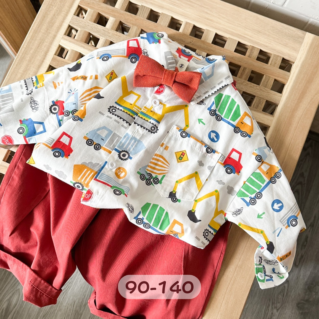 繽紛滿印車車長袖襯衫(80-140)