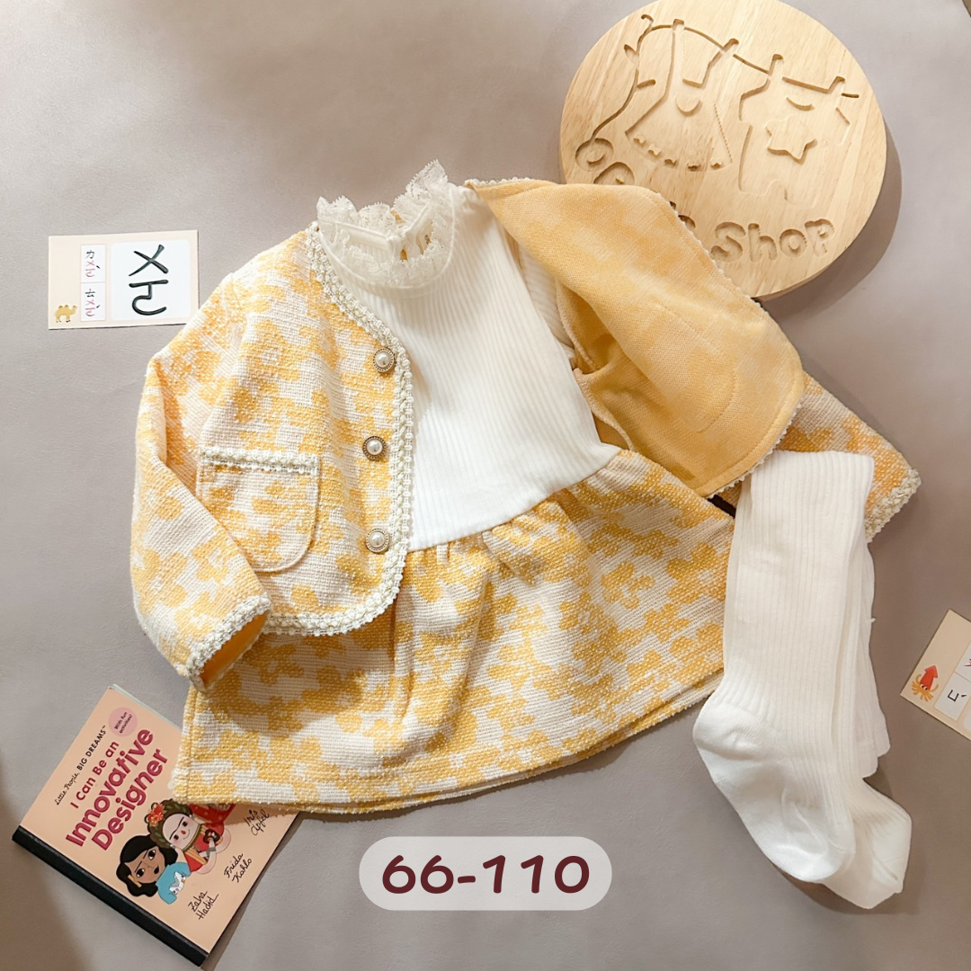 黃色小香風連身裙套裝