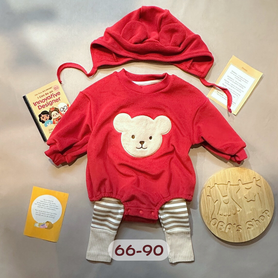 [送帽] 紅色小熊搖粒絨套裝