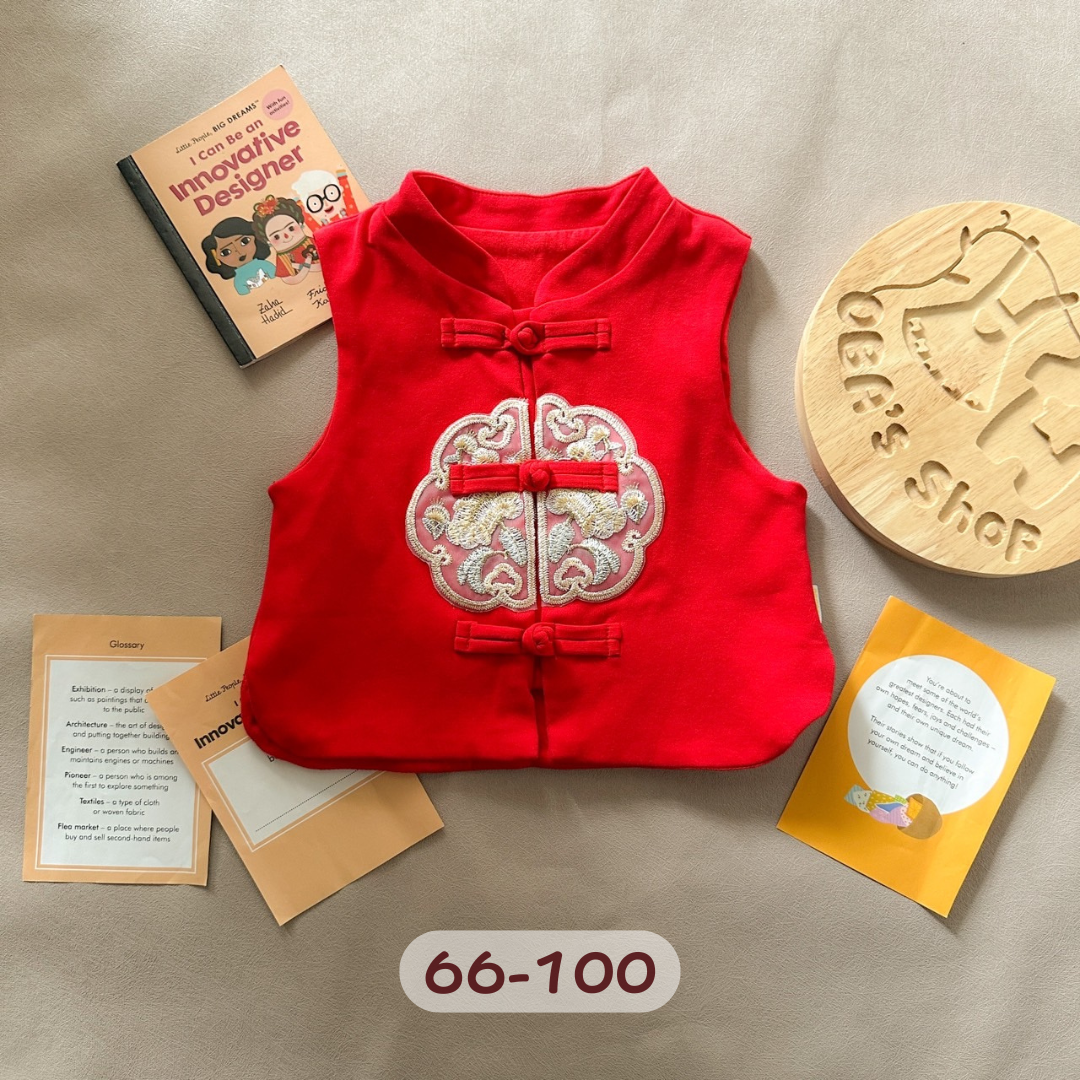 紅色中國風刺繡背心