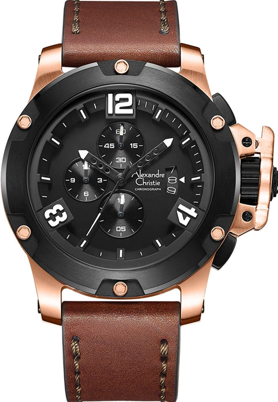 萬年鐘錶 - Alexandre Christie  6295MC系列  雅痞風範三眼計時皮革男錶  6295MCLBRBA 錶徑47.5MM