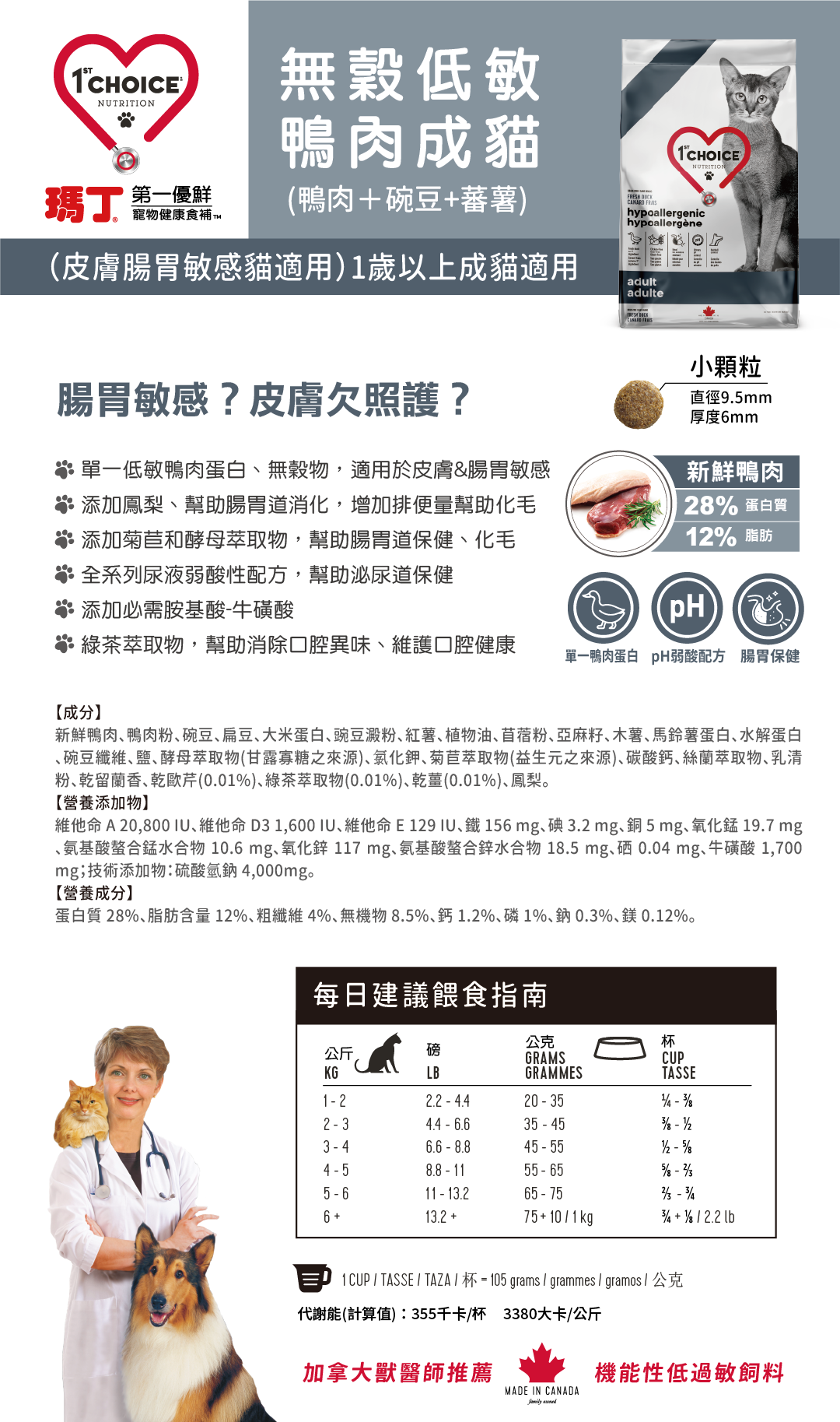 無穀低敏鴨肉成貓配方-適合腸胃敏感或皮膚需要照護的猫咪◆(鴨肉+地瓜+碗豆)1歲以上成貓適用🔸低敏鴨肉蛋白、無穀物,皮膚&腸胃敏感貓最佳選擇🔸添加MOS甘露寡糖,幫助化毛&腸胃平衡🔸PH弱酸配方,幫助泌尿道保健