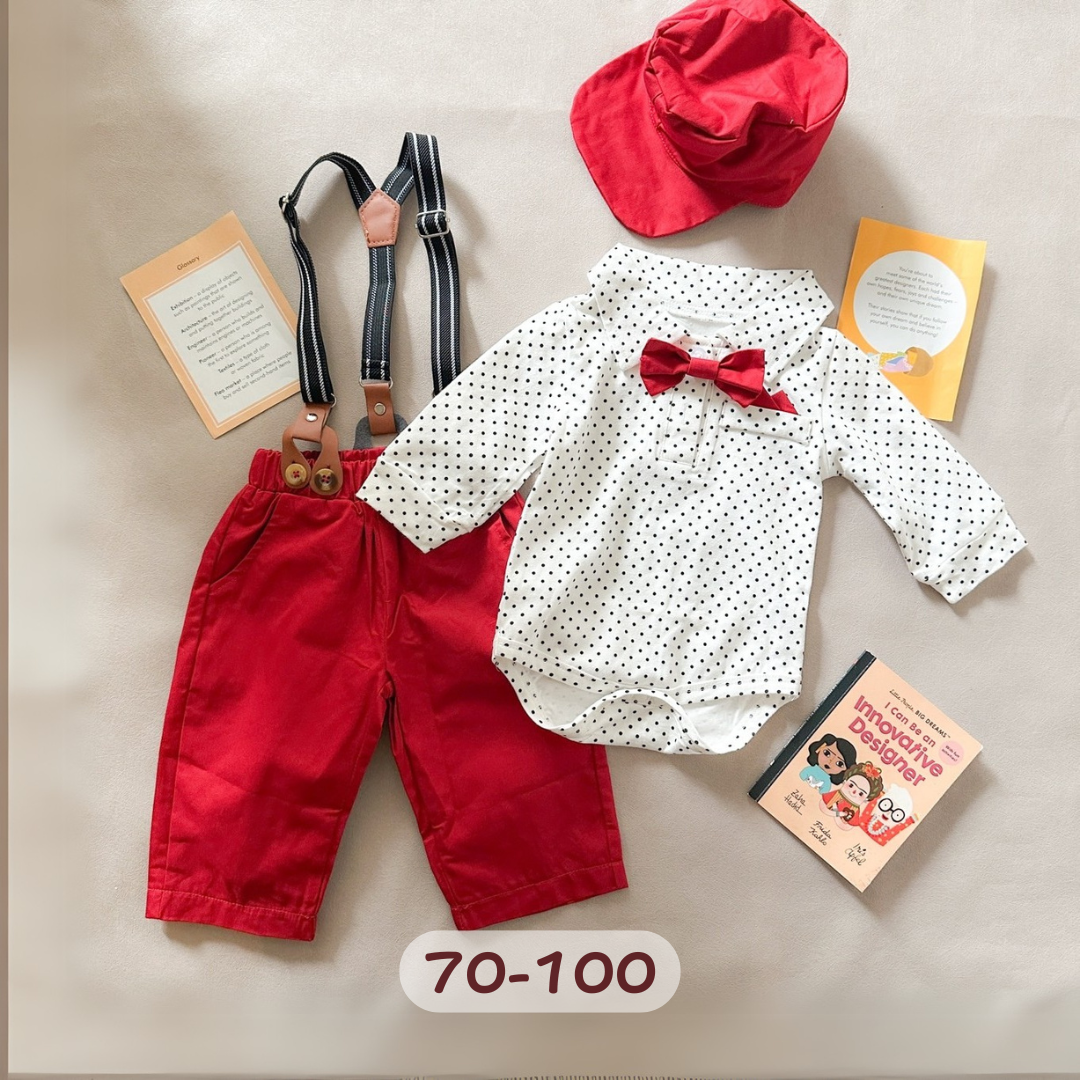 紅色點點紳士套裝5件組