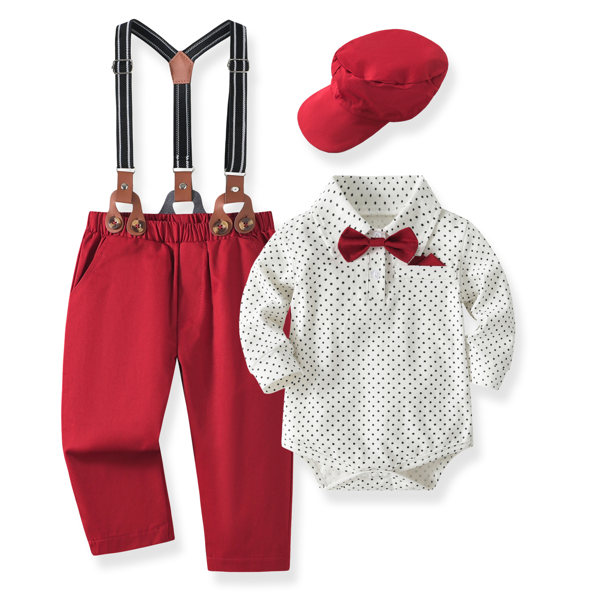 紅色點點紳士套裝5件組