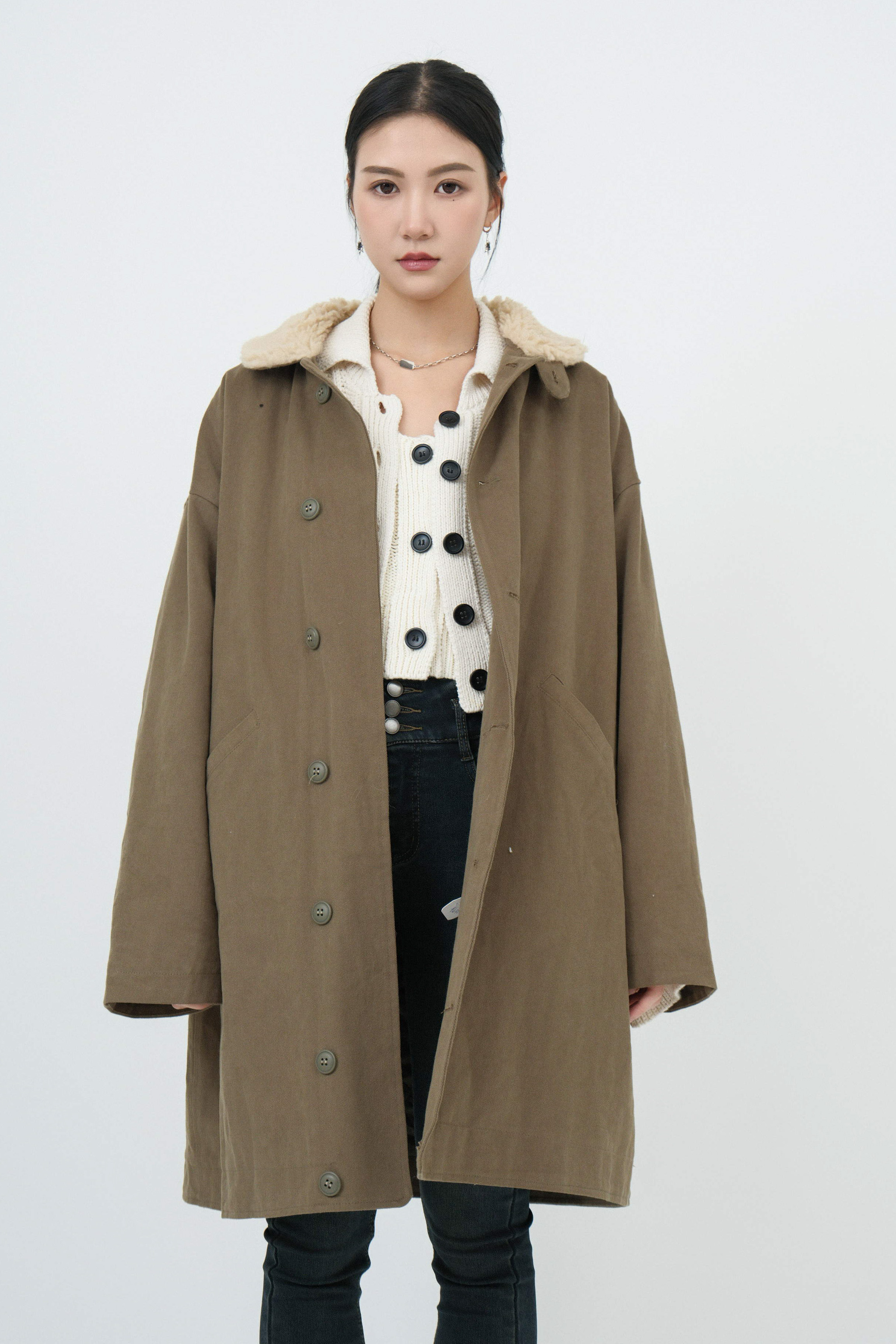 軍風抓毛領間棉中褸 (現貨款式）