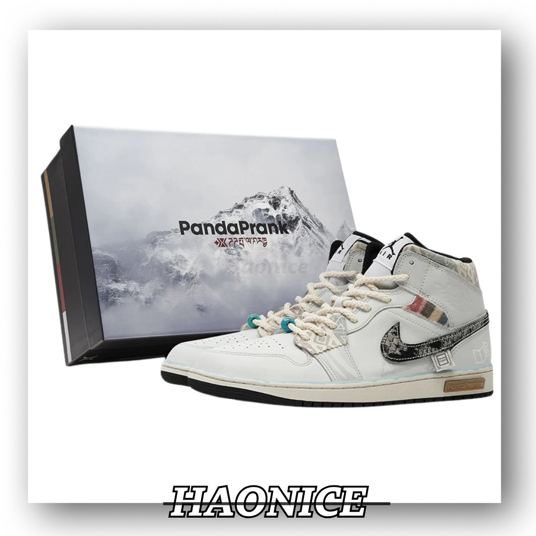 【HAO NICE 】熊貓惡作劇Air Jordan 1 Mid山赴藏地布達拉宮潮流 中筒復古風籃球鞋 細節🈵️分
