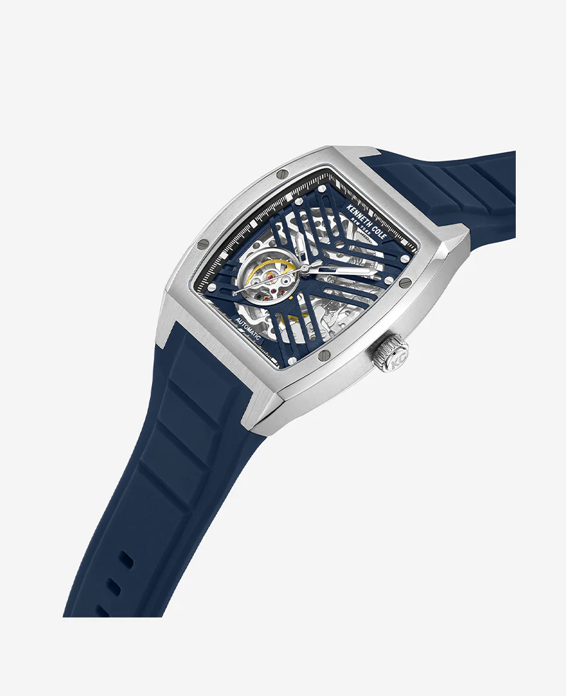 萬年鐘錶 - KENNETH COLE  美國紐約品牌  酒桶型透視機芯機械橡膠錶帶男錶 KCWGZ0046101 錶徑40MM