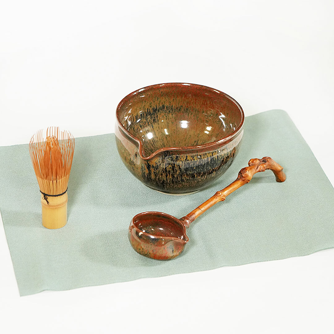 片口器型茶碗與茶匙套組｜雙掛兔毫天目釉｜陶藝家李淳雄手作精品