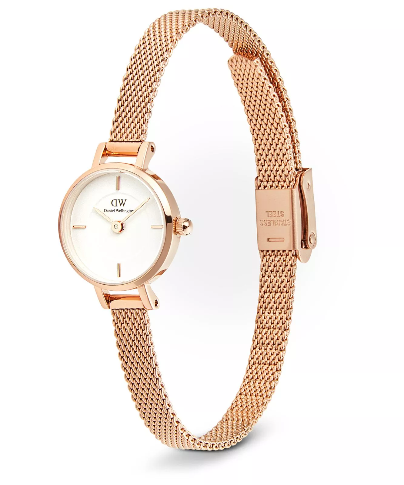 萬年鐘錶 - DW - Daniel Wellington  Petite Mini系列   白面玫瑰金框小錶徑米蘭錶帶女錶 DW00100744  錶徑 : 19mm