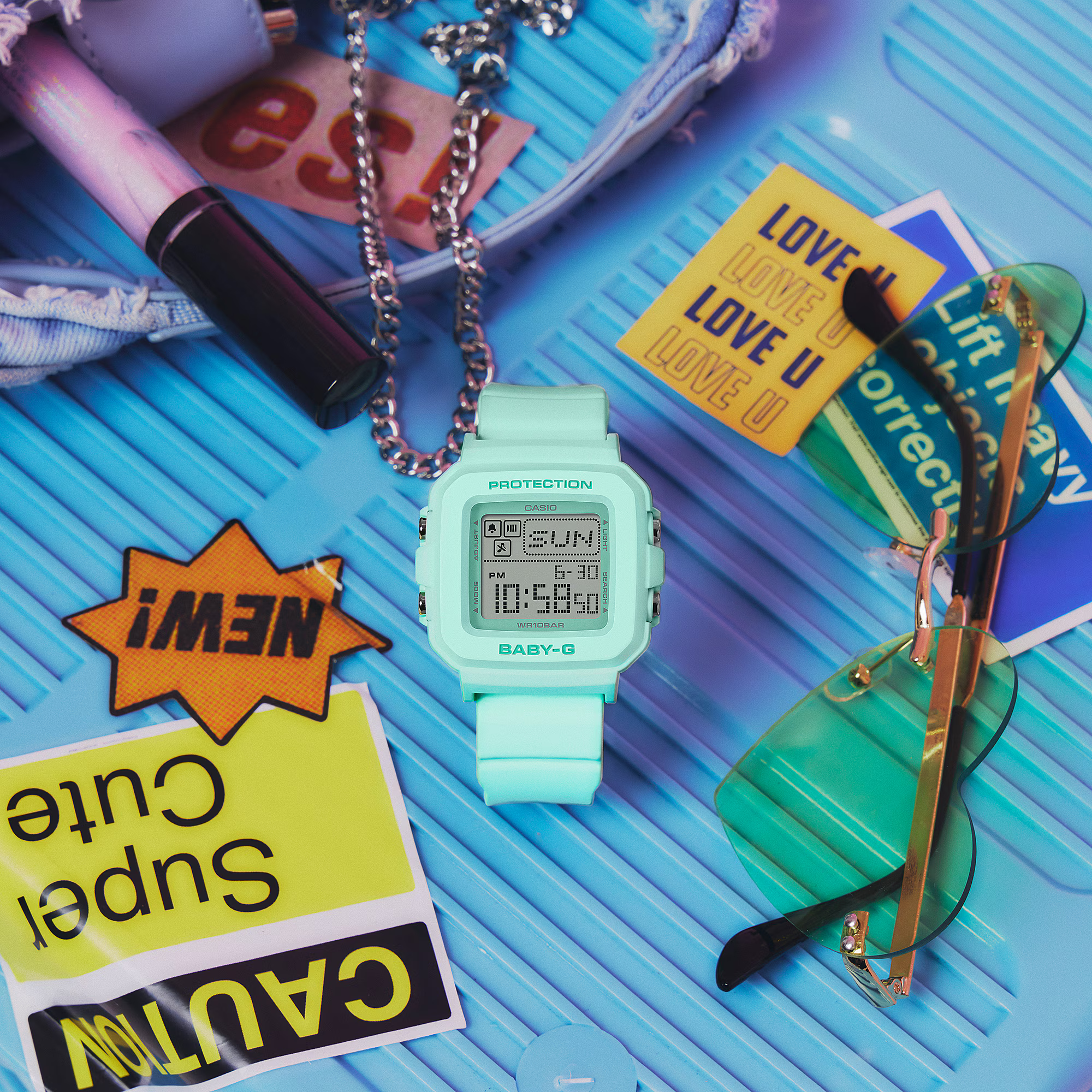 萬年鐘錶 - BABY-G G+PLUS   薄荷綠方形運動電子錶  BGD-10-3  錶徑 : 39 MM