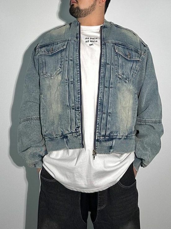 洗水拉鍊牛仔褸 SUB-015JK